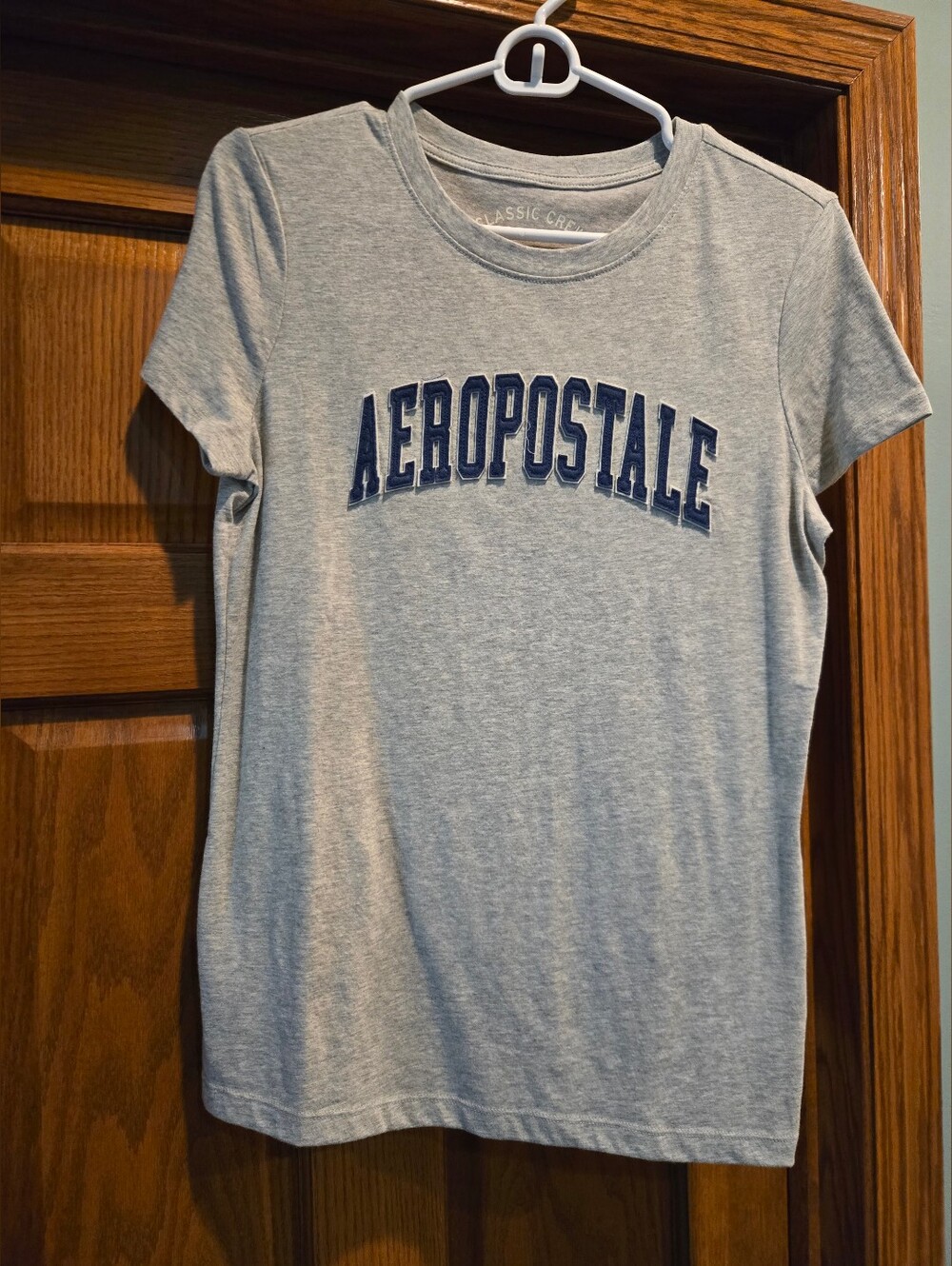 Aeropostale Heather Gray Short Sleeve Tee with Navy Arched Logo